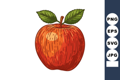 Red apple with green leaves detailed vector illustration in Product Image 1