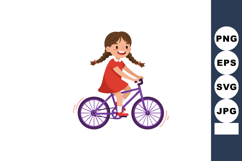 Girl Riding Purple Bicycle in Red Dress Happy Outdoor Activi Product Image 1