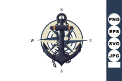Anchor and compass rose nautical navigation vector illustrat Product Image 1