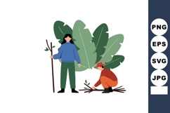 People gardening together with green leaves and sticks vecto Product Image 1