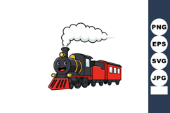 Cartoon style black and red steam train locomotive with smok Product Image 1