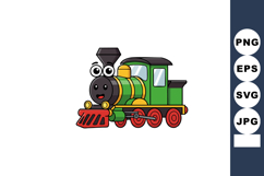 Cartoon green steam locomotive train with red wheels and fri Product Image 1