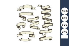 Vintage style hand drawn ribbon banners set vector illustrat Product Image 1