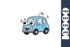 Cute blue cartoon car with big eyes and happy expression vec Product Image 1