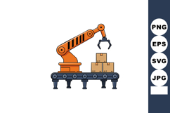 Industrial robotic arm loading cardboard boxes on conveyor b Product Image 1