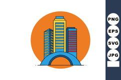 Modern cityscape with colorful skyscrapers and arch against Product Image 1