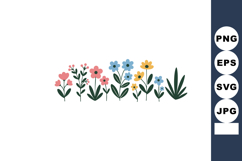 Colorful pink blue yellow flowers with green leaves vector i Product Image 1