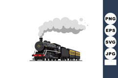 Vintage steam train with smoke and yellow passenger cars vec Product Image 1