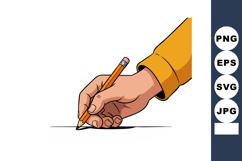 Human hand holding pencil drawing on white surface vector il Product Image 1