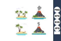 Volcanic island and tropical island vector set with palm tre Product Image 1