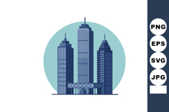 Modern office skyscrapers with blue shades and circular back Product Image 1