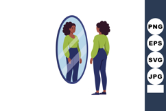 Woman standing in front of oval mirror reflection wearing gr Product Image 1