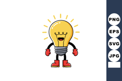 Light Bulb Character Cartoon Illustration with Red Gloves an Product Image 1