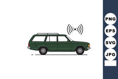 Green Station Wagon Car with Wireless Signal Icon Vector Ill Product Image 1