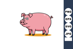 Pink pig standing on yellow ground cartoon style vector illu Product Image 1