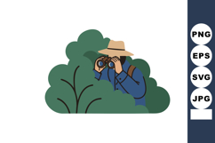 Man with binoculars birdwatching in green bushes outdoor lei Product Image 1