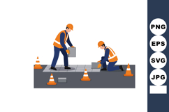 Construction workers laying concrete pavement with safety co Product Image 1