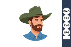 Man with green cowboy hat and blue shirt vector illustration Product Image 1