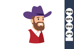 Bearded man wearing purple cowboy hat and red vest smiling c Product Image 1