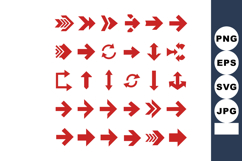 Red arrow icons set with various directions and styles vecto Product Image 1