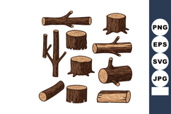 Different types of tree branches and wooden logs vector illu Product Image 1