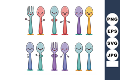 Cute smiling colorful spoons and forks cartoon vector illust Product Image 1