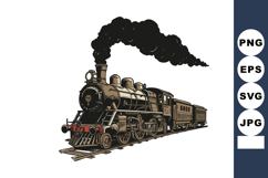 Vintage steam locomotive train with smoke on railway tracks Product Image 1