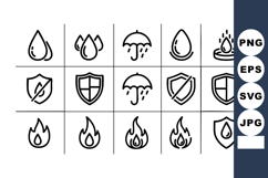 Water Drop Umbrella Flame Protection Line Art Icons Product Image 1