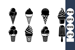 Ice Cream Cone Popsicle Vector Silhouette Set Product Image 1