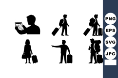 Silhouette Travelers With Suitcases Vector Illustration Product Image 1