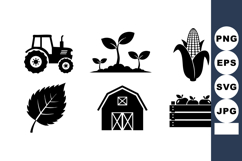 Farm Agriculture Icons With Tractor Barn Crops Leaf Product Image 1