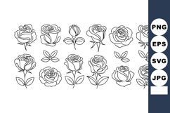 Rose Line Art Collection Flower Designs Leaves Product Image 1