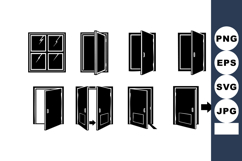 Black White Window Door Outline Icons Set Product Image 1