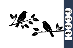 Two Black Birds Sitting on Leafy Branches Vector Product Image 1