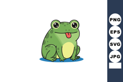 Cute green frog cartoon with big eyes and playful tongue vec Product Image 1