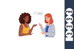 Two women having conversation with speech bubbles in casual Product Image 1