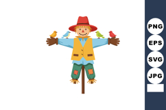 Scarecrow with colorful birds perched on arms illustration v Product Image 1