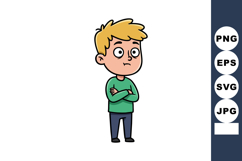 Young boy standing with crossed arms wearing green sweater a Product Image 1