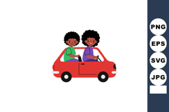 Two children driving small red car vector illustration in fl Product Image 1