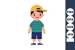 Young boy wearing yellow cap and striped green shirt smiling Product Image 1