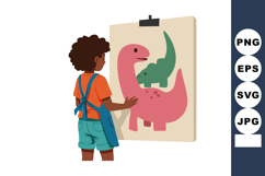 Child painting colorful dinosaurs on canvas with apron in cr Product Image 1