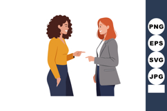 Two women communicating and pointing fingers in casual conve Product Image 1