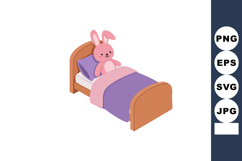 Pink Bunny Toy Sitting on Bed with Purple and Pink Bedding V Product Image 1