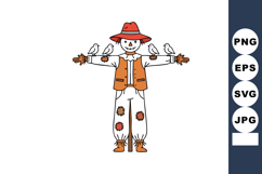 Scarecrow with birds wearing red hat and patched clothes vec Product Image 1