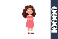 Girl in pink dress standing with arms crossed looking up vec Product Image 1