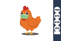 Chicken wearing green face mask standing cartoon vector illu Product Image 1