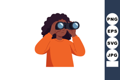 Person Looking Through Binoculars in Orange Sweater Vector I Product Image 1