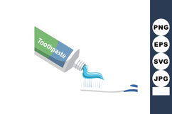Toothpaste tube squeezing blue gel onto toothbrush bristles Product Image 1