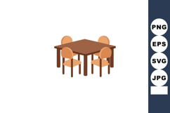 Brown wooden dining table with four orange chairs vector ill Product Image 1