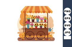 Flower cart with potted plants and autumn leaves in warm ora Product Image 1